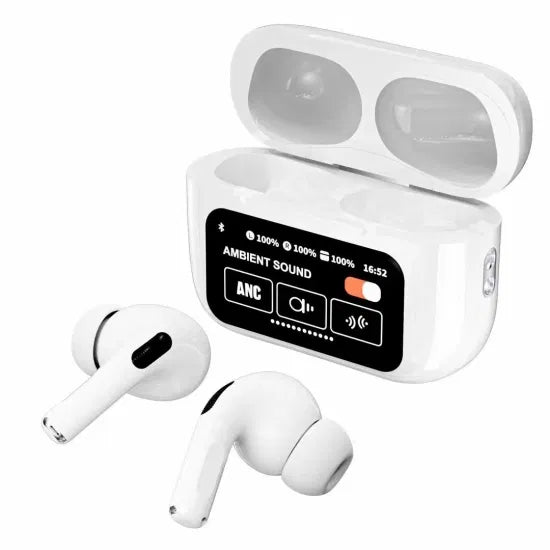 White A9 Pro ANC AirPods with Screen